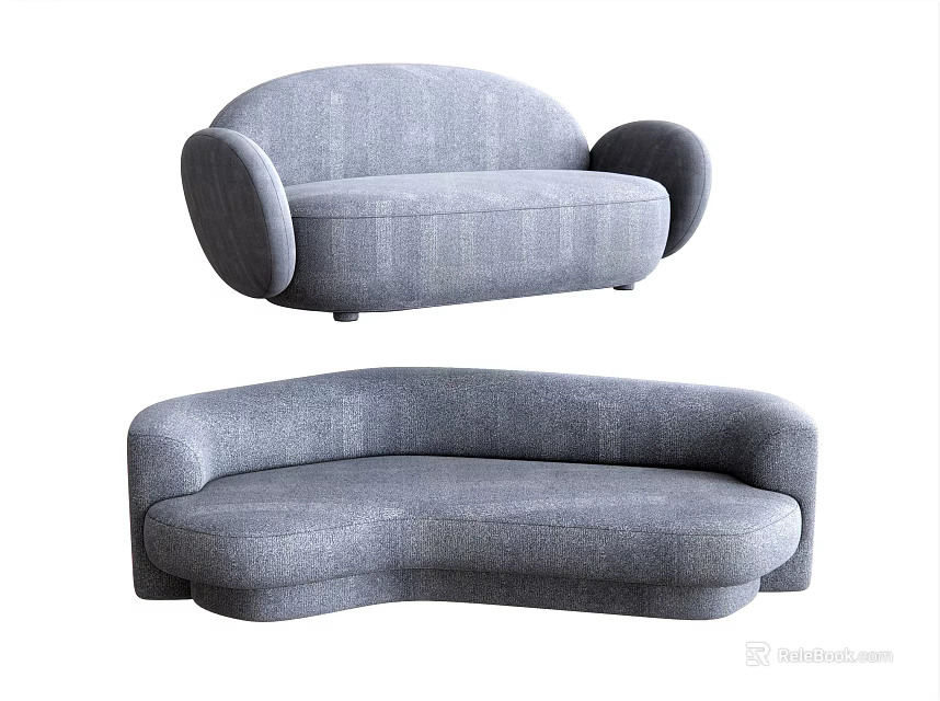 Gray Curved Sectional Sofa With Modern Upholstered Design And Comfortable Seating 3d model