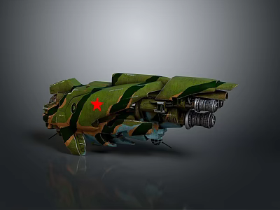 Advanced Military Weapon Design With Green Camouflage Red Star And Mechanical Engines 3d model
