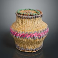 Handwoven Storage Basket With Colorful Stripes Natural Material Home Organizer