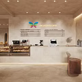 New Splendid Coffee Shop Interior With Butterfly Logo Display Case Pastries And Coffee Machines