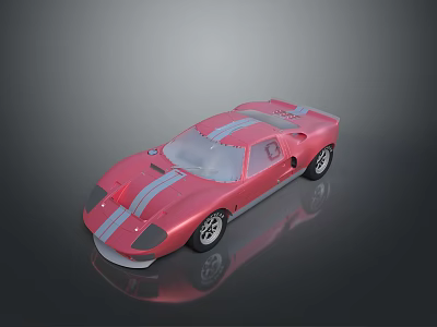 Shiny Pink Race Car with White Stripes and Sleek Design on Dark Surface 3d model