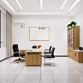 Modern Open Office Interior With Wooden Desk Black Chairs Green Plants And Wall Chart