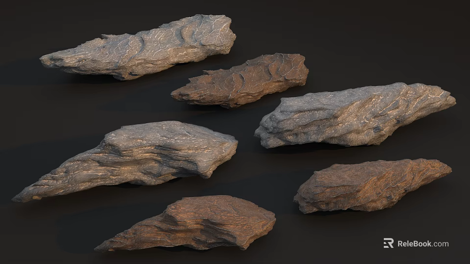 Various Colored Natural Stone Pieces With Detailed Textured Surfaces And Gray Brown Tones 3d model 