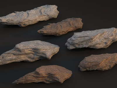 Various Colored Natural Stone Pieces With Detailed Textured Surfaces And Gray Brown Tones 3d model