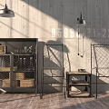 Industrial Metal Sideboard With Open Design Metal Chairs And Pendant Lights On Wooden Floor
