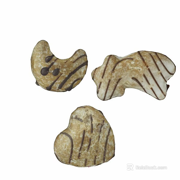 Homemade Baked Cookies In Irregular Shapes With Chocolate Stripes On Surface 3d model 