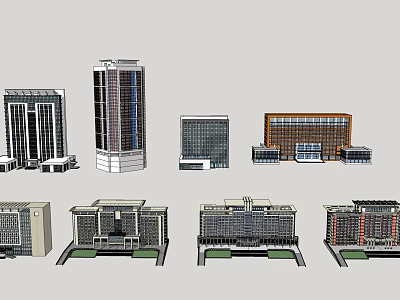 Modern Office Buildings Featuring Diverse Architectural Styles Glass Facades And Heights 3d model