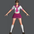 Woman In White Short Sleeve Sailor Uniform With Pink Bow Pleated Skirt And White Socks