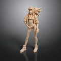3D Female Action Figure Sculpture With Long Hair Hat Shorts And Boots On Dark Background