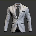 Elegant White Suit Outfit With Black Tie And Pocket Square Detail