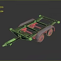 Sturdy Metal Frame Trailer Flatbed Structure With Wheels 3d model
