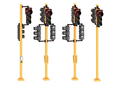 Urban Public Facilities Traffic Lights With Yellow Poles And Signal Units 3d model