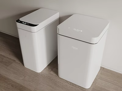 Modern White Smart Trash Cans with Sensor Activated Lid for Home Interior 3d model