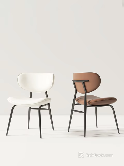White And Brown Leisure Chairs With Modern Design And Black Metal Legs 3d model 