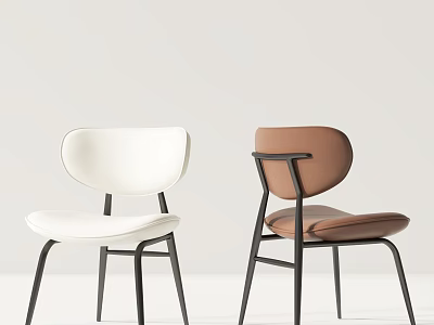 White And Brown Leisure Chairs With Modern Design And Black Metal Legs 3d model