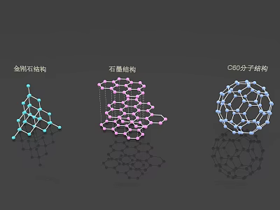 Detailed Diamond Graphite and C60 Molecular Structure Sculptures with Geometric Design 3d model