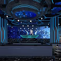 Futuristic Modern Bar With Starry Sky Theme Blue Lighting And Stylish Bar Counter