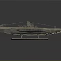 Vintage Metal Watercraft Model Displayed On Stand With Detailed Structure And Design