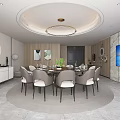 Modern Luxury Private Box Interior With Round Dining Table Grey Chairs Chandelier And Large Windows