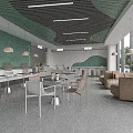 Hi Tech Modern Exhibition Hall With Curved Platforms Large Screen Glass Cases And Blue Lighting