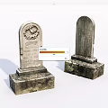 Two Stone and Wood Tombstones With Carvings Inscriptions and Solid Bases