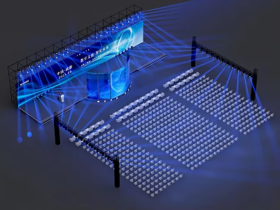 Stage Setup With Blue Lighting Large Screen And Audience Seats 3d model