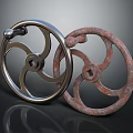 Two Metal Wheels One Shiny Silver And One Rusted Red Mechanical Components 3d model
