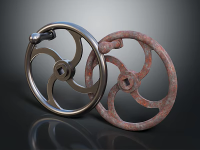 Two Metal Wheels One Shiny Silver And One Rusted Red Mechanical Components 3d model