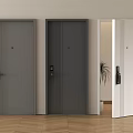 Modern Security Doors In Grey And White With Secure Locks Closed And Open In Interior 3d model
