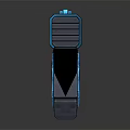 Blue Futuristic Pistol With Red Indicator Light Yellow Warning Sign And Gray Grip