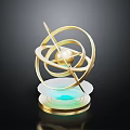 Modern Artistic Decorative Ornament Set With Golden Metal Circular Rings And Transparent Colored Base