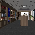 Tobacco and Liquor Store Modern Interior With Wooden Display Shelves Marble Floor And Large Windows