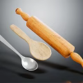 Wooden and Metal Kitchen Utensil Set with Rolling Pin Wooden Spoon and Silver Spoon