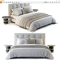 Stylish Double Bed With Upholstered Headboard Neutral Tones Pillows And Matching Nightstands