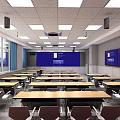 School Modern Classroom Setup With Desks Chairs Large Screen Side Screens Projector Windows And Lighting 3d model