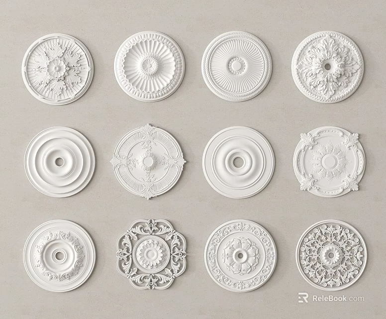Decorative Ceiling Medallions Featuring Various Intricate Patterns And Classic Designs 3d model
