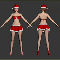 Woman In Santa Costume With Strapless Top White Skirt High Heels Front Back View
