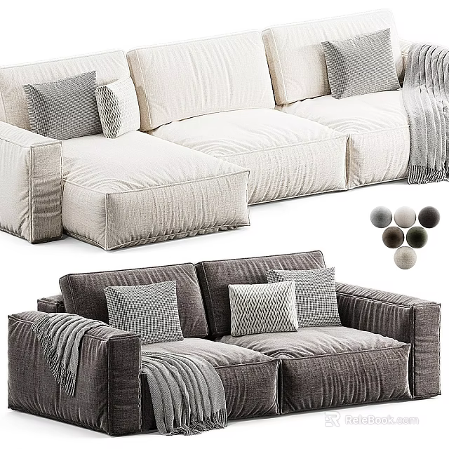 Modern Sofa Designs Featuring Light And Dark Gray Upholstery With Pillows And Throw Blankets 3d model 