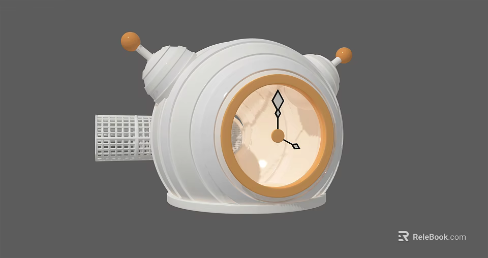Unique Cartoon Style White Clock With Orange Antennae Mesh Side And Round Dial 3d model