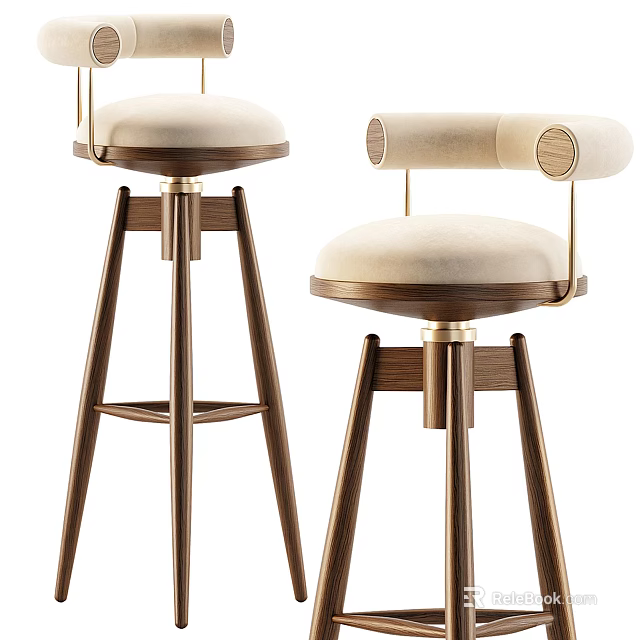 Elegant Modern Wooden Bar Stools With Upholstered Seats And Metal Accents 3d model 