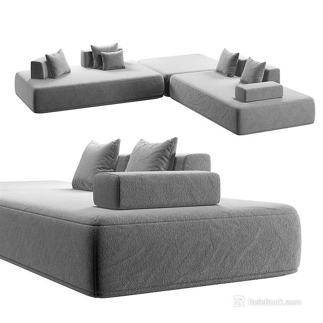 Modern Sectional Sofa With Multiple Cushions And L Shaped Fabric Design 3d model