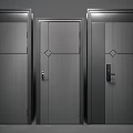Three Modern Hinged Doors with Dark Wood Texture and Sleek Panel Design 3d model