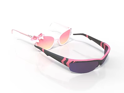 Stylish Pink And Black Sunglasses With Bow Decoration And Gradient Dark Lenses 3d model