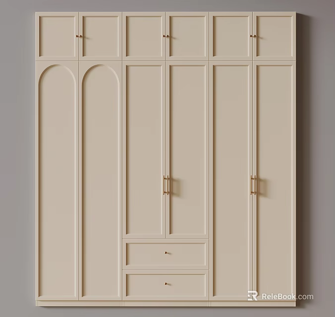 Modern Beige Wardrobe Door Design With Minimalist Panels And Metal Handles 3d model 