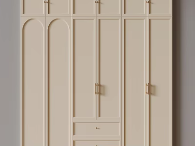 Modern Beige Wardrobe Door Design With Minimalist Panels And Metal Handles 3d model