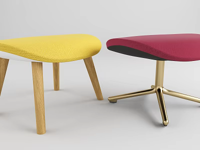 Yellow And Red Upholstered Stools With Wooden And Metal Legs Design 3d model
