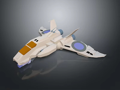 Futuristic Sci Fi Spaceship 3D Rendering with White Body Orange Panels and Blue Circular Components 3d model