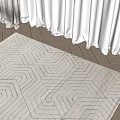 Light Colored Square Rug With Geometric Pattern On Wooden Floor Under Sunlight And Curtains