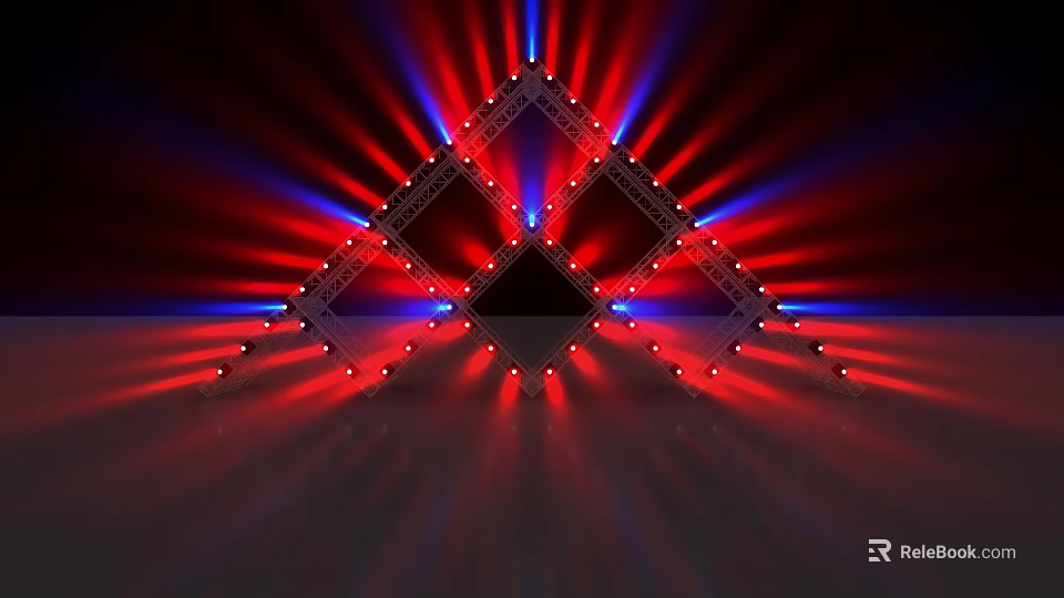 Downlights and Spotlights Creating Vibrant Red Blue Light Beams in Stage Setup 3d model