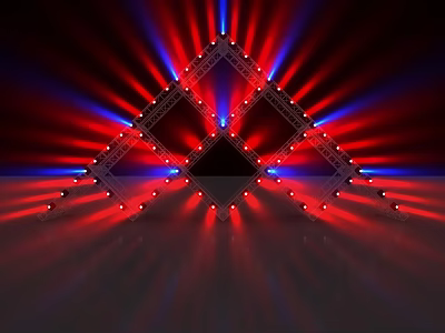 Downlights and Spotlights Creating Vibrant Red Blue Light Beams in Stage Setup 3d model